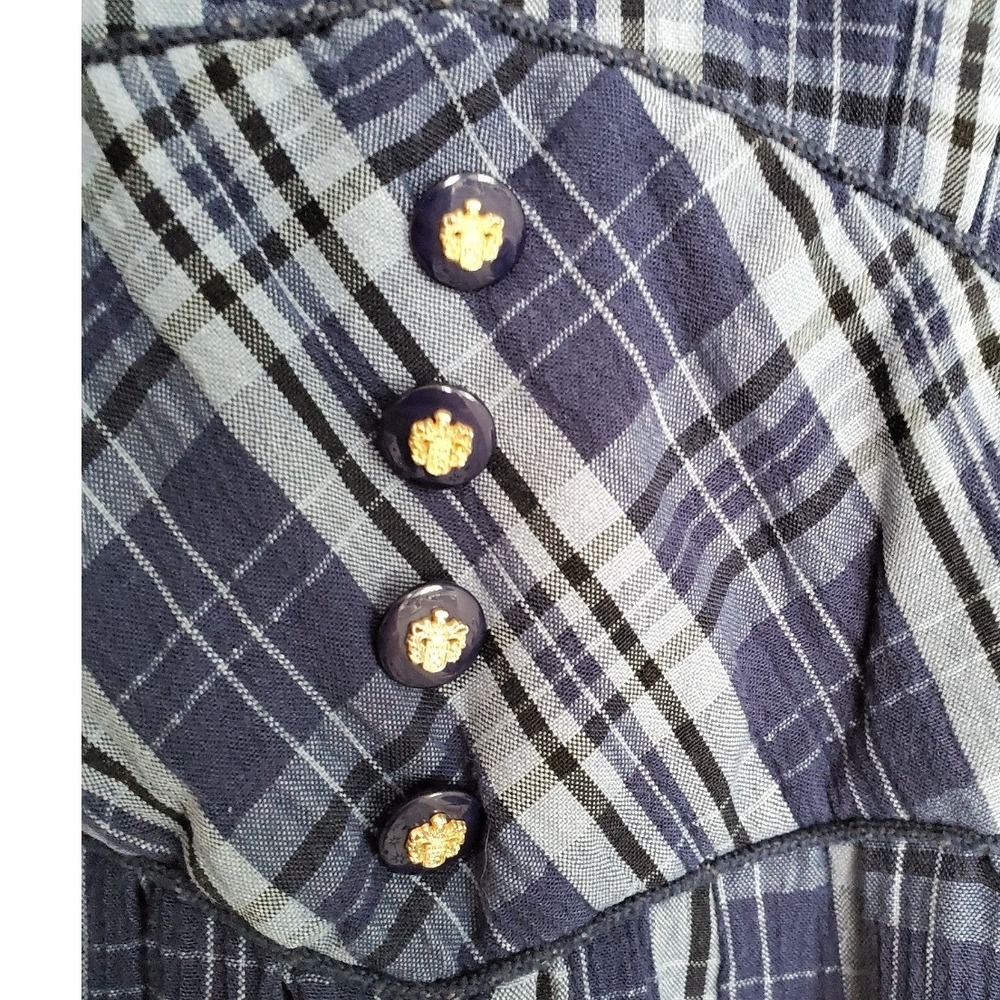 Miss Dorby Plaid Midi Dress Blue Smocked Waist Vintage 90s Cottagecore 6P - Picture 6 of 8